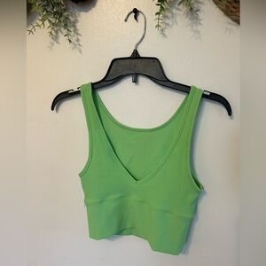 lululemon athletica Green Ribbed V-Neck Stretch sports bra Wide Strap. Size S